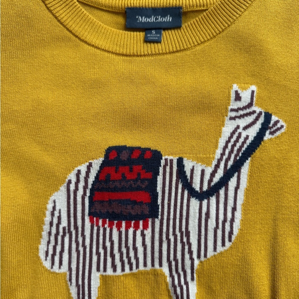 Mod Cloth Mustard Yellow Sweater with Llama Design - Picture 2 of 4